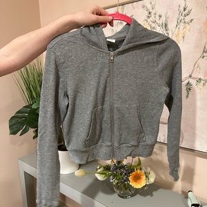 Aritzia TNA Waffle Zip-Up Cropped Sweatshirt